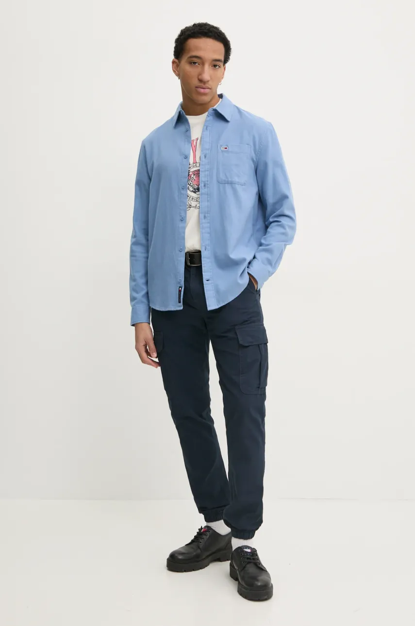 Хлопковая футболка Tommy Jeans мужская цвет бежевый с принтом DM0DM21191 Хлопковая футболка Tommy Jeans мужская цвет бежевый с принтом DM0DM21191