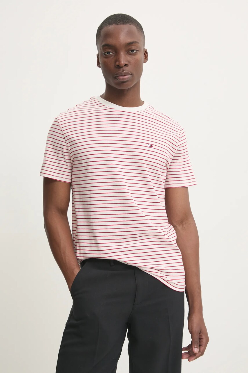 Tommy Jeans tricou din bumbac barbati, culoarea bej, modelator, DM0DM20377