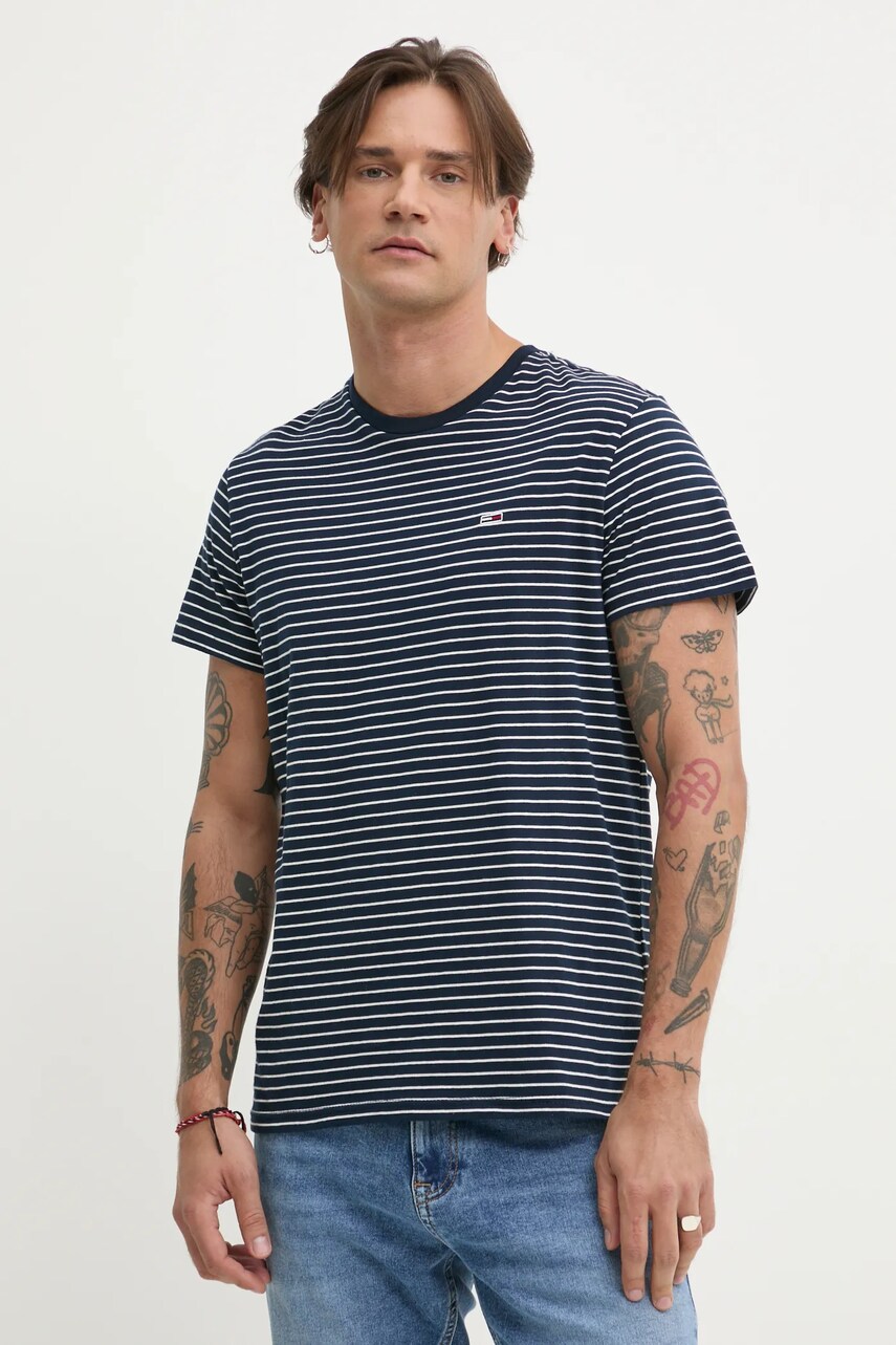 Tommy Jeans tricou din bumbac barbati, culoarea albastru marin, modelator, DM0DM20377