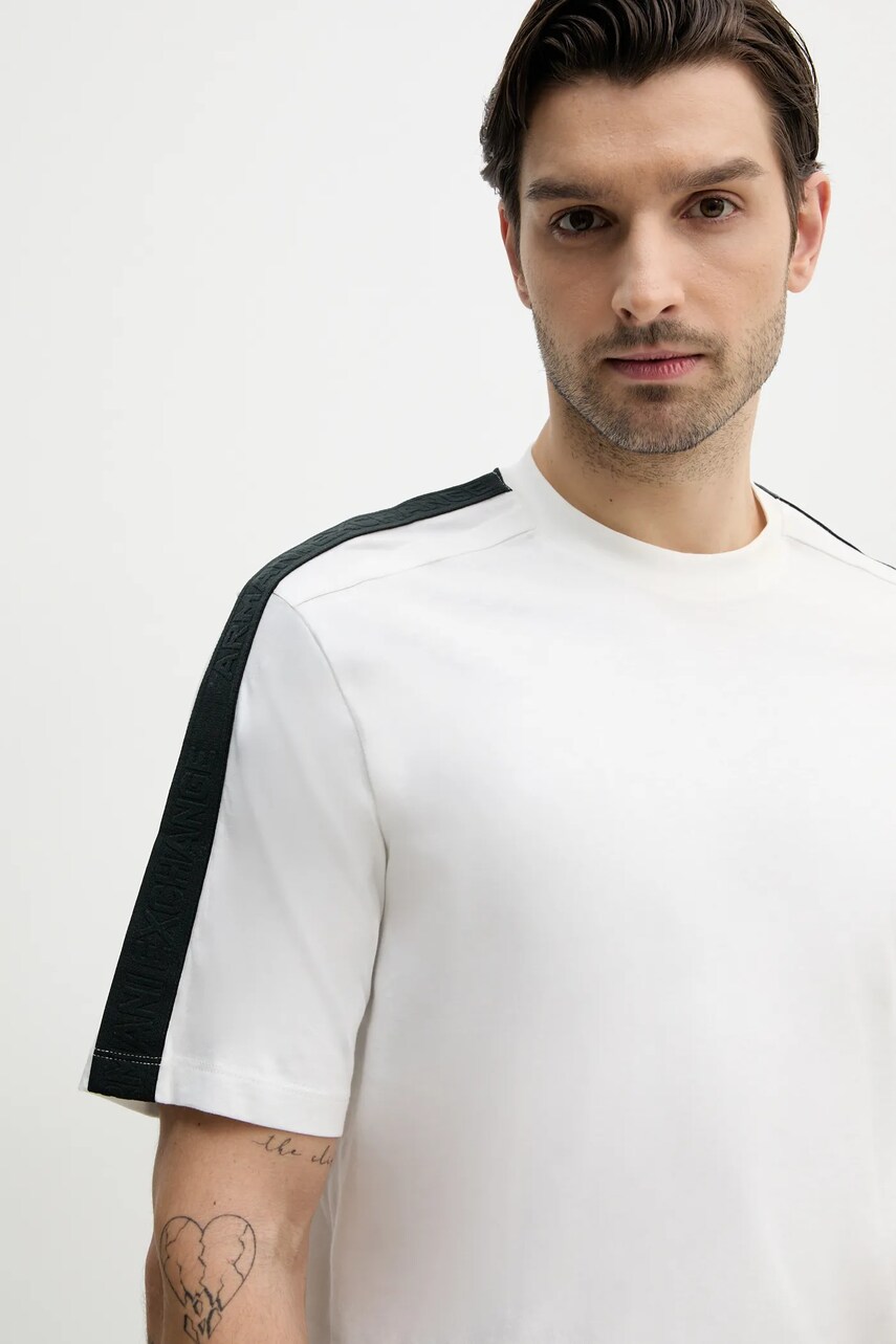 Armani Exchange tricou din bumbac barbati, culoarea alb, cu imprimeu, XM000322 AF10361