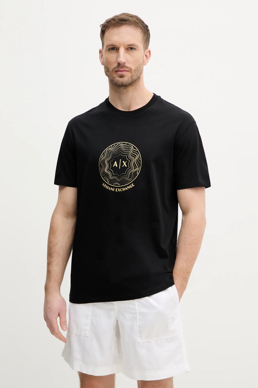 Armani Exchange tricou din bumbac barbati, culoarea negru, cu imprimeu, XM000328 AF10364
