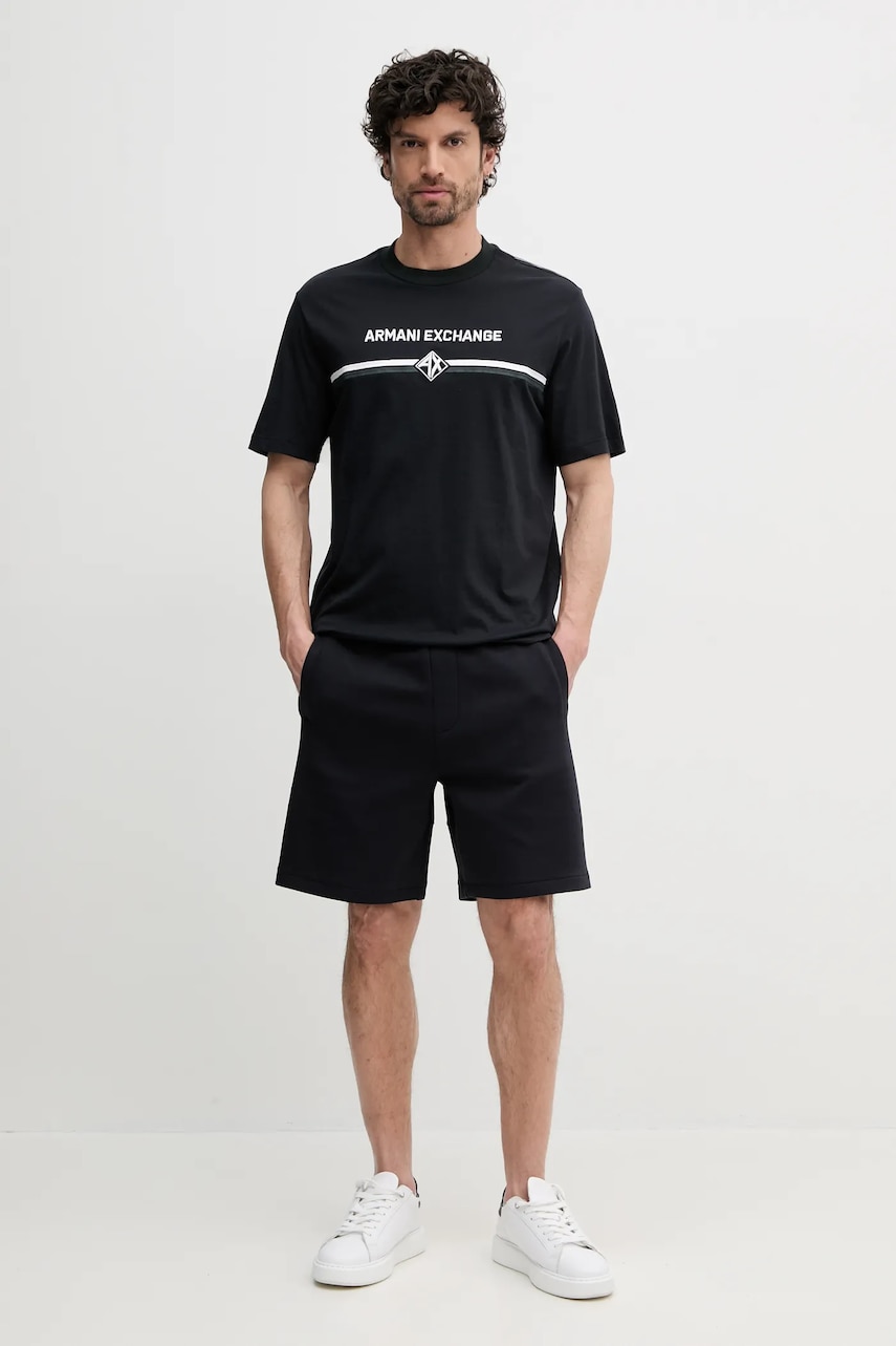 Хлопковая футболка Armani Exchange мужская цвет синий с аппликацией XM000274 AF12308 Хлопковая футболка Armani Exchange мужская цвет синий с аппликацией XM000274 AF12308