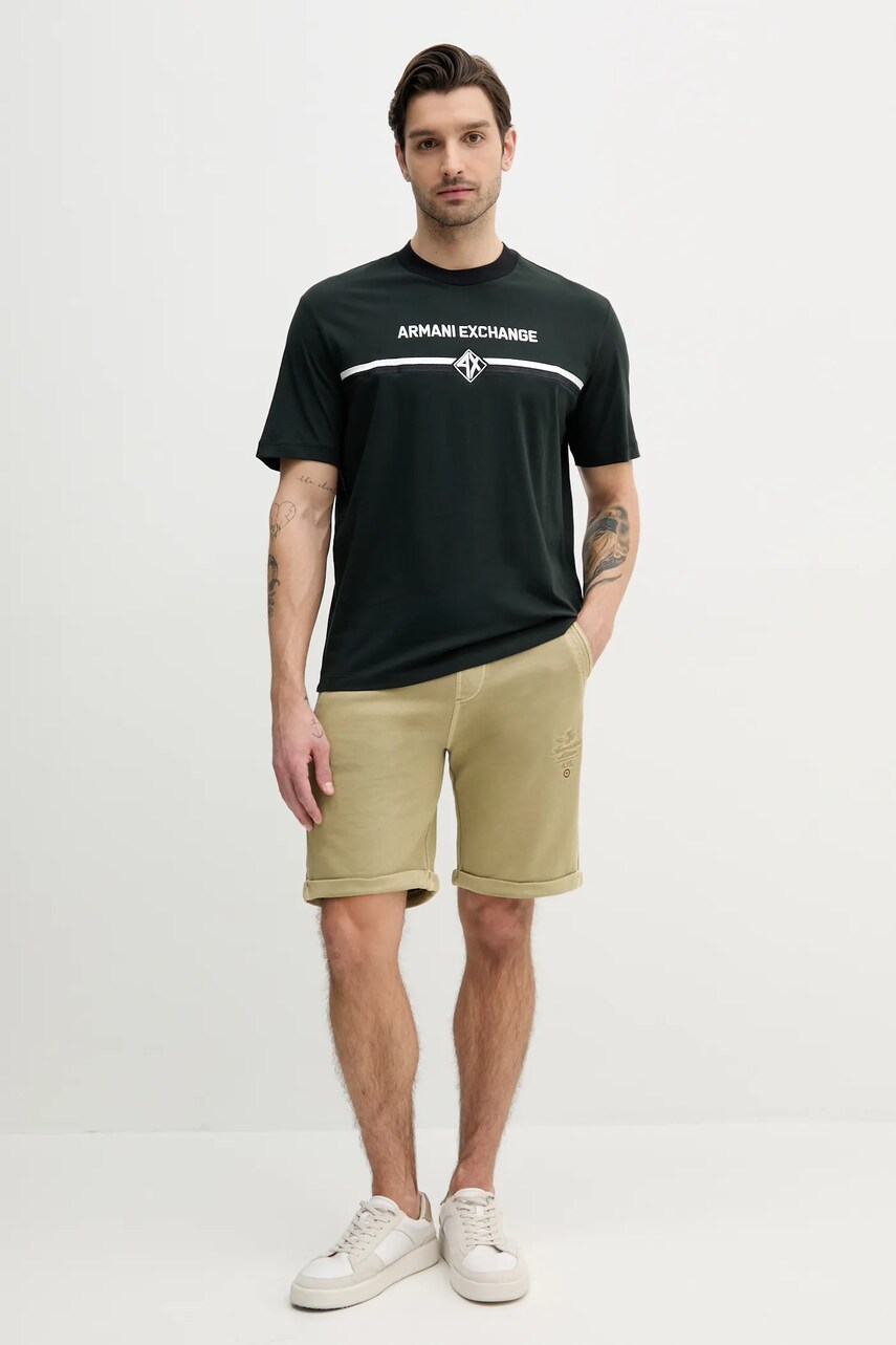 Хлопковая футболка Armani Exchange мужская цвет зелёный с аппликацией XM000274 AF12308 Хлопковая футболка Armani Exchange мужская цвет зелёный с аппликацией XM000274 AF12308