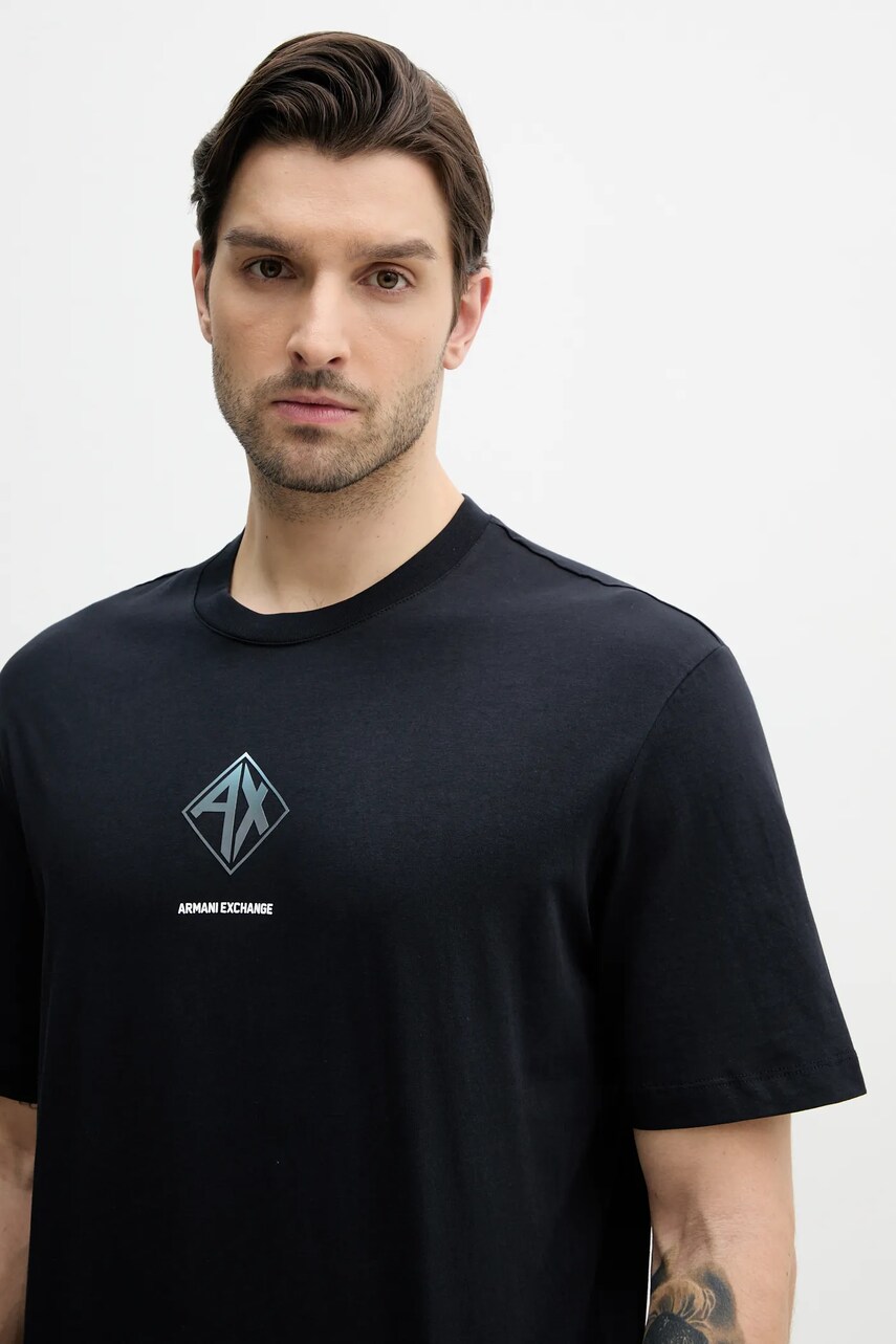 Armani Exchange tricou din bumbac barbati, culoarea albastru marin, cu imprimeu, XM000276 AF12308