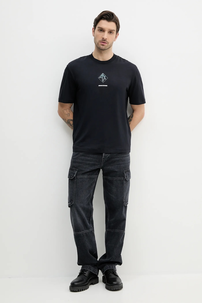 Хлопковая футболка Armani Exchange мужская цвет синий с принтом XM000276 AF12308 Хлопковая футболка Armani Exchange мужская цвет синий с принтом XM000276 AF12308