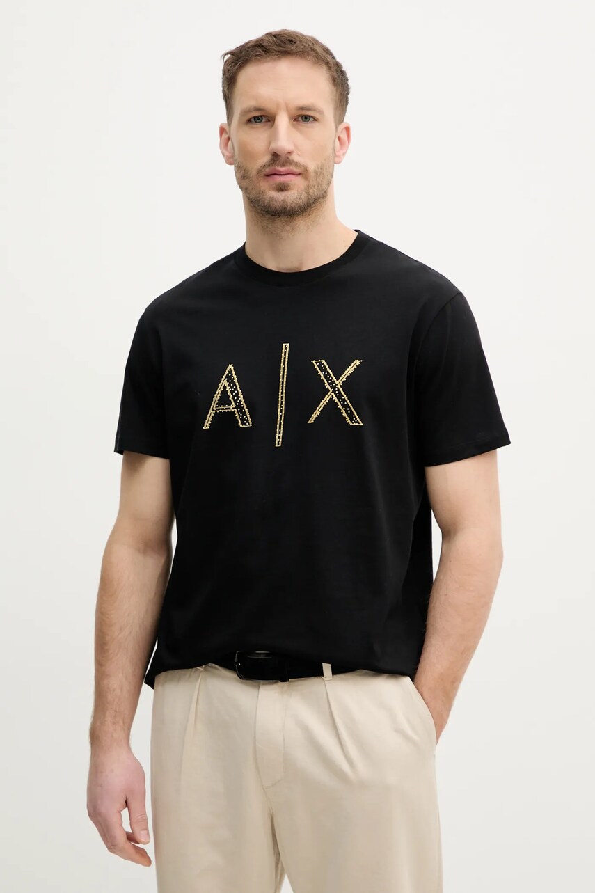 Levně Bavlněné tričko Armani Exchange černá barva, s potiskem, XM000325 AF10364