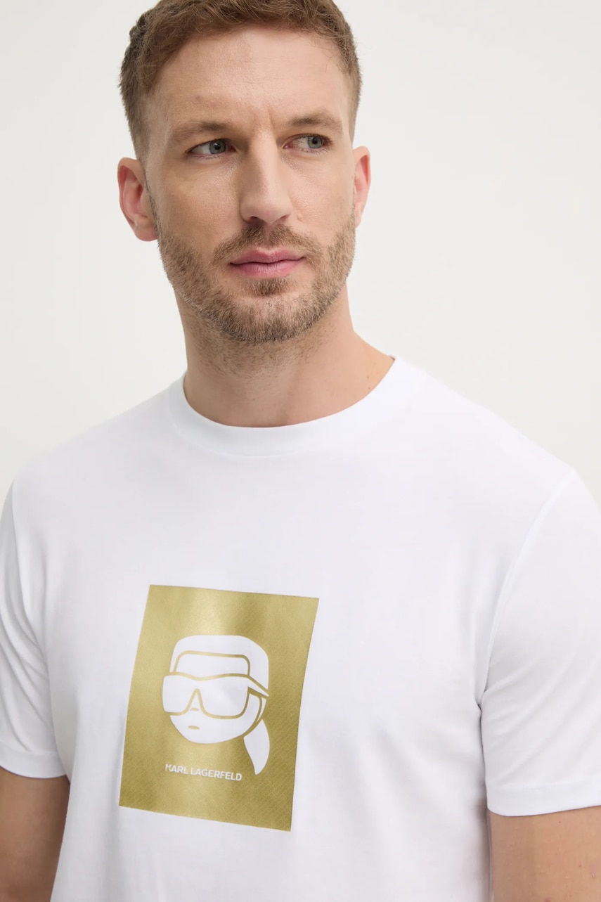 Karl Lagerfeld tricou barbati, culoarea alb, cu imprimeu, 755460.551235