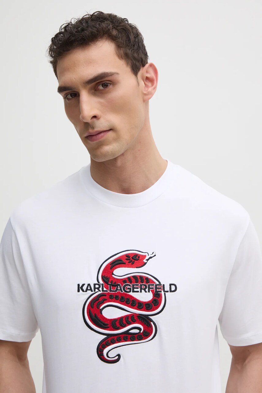 Karl Lagerfeld tricou din bumbac barbati, culoarea alb, cu imprimeu, 551225.755400