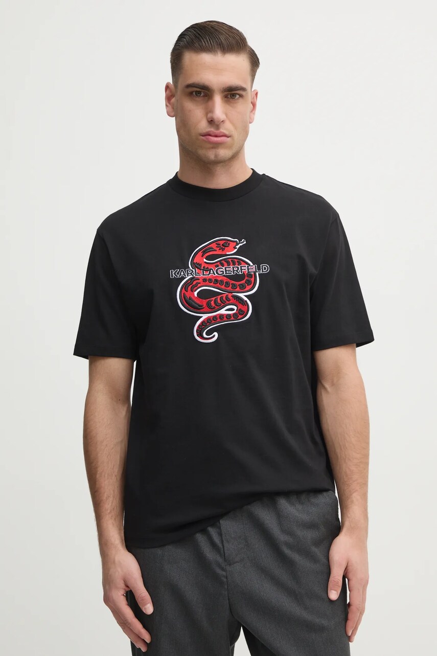 Karl Lagerfeld tricou din bumbac barbati, culoarea negru, cu imprimeu, 551225.755400