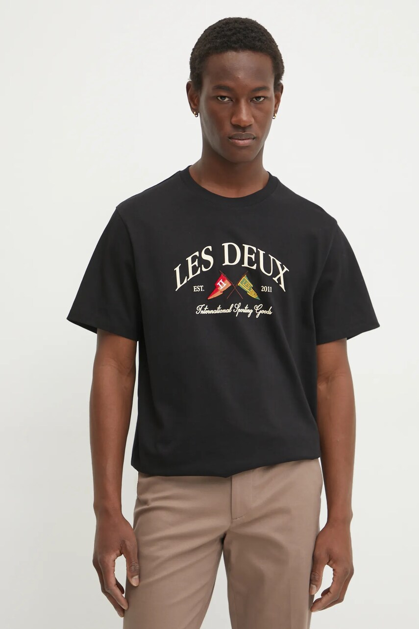 Les Deux tricou din bumbac bărbați, culoarea negru, cu imprimeu, LDM101201