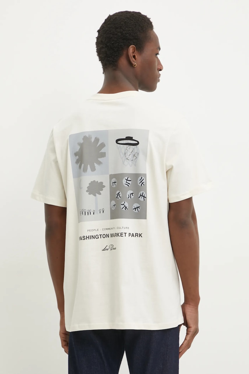 Les Deux tricou din bumbac bărbați, culoarea bej, cu imprimeu, LDM101206 Les Deux tricou din bumbac bărbați, culoarea bej, cu imprimeu, LDM101206