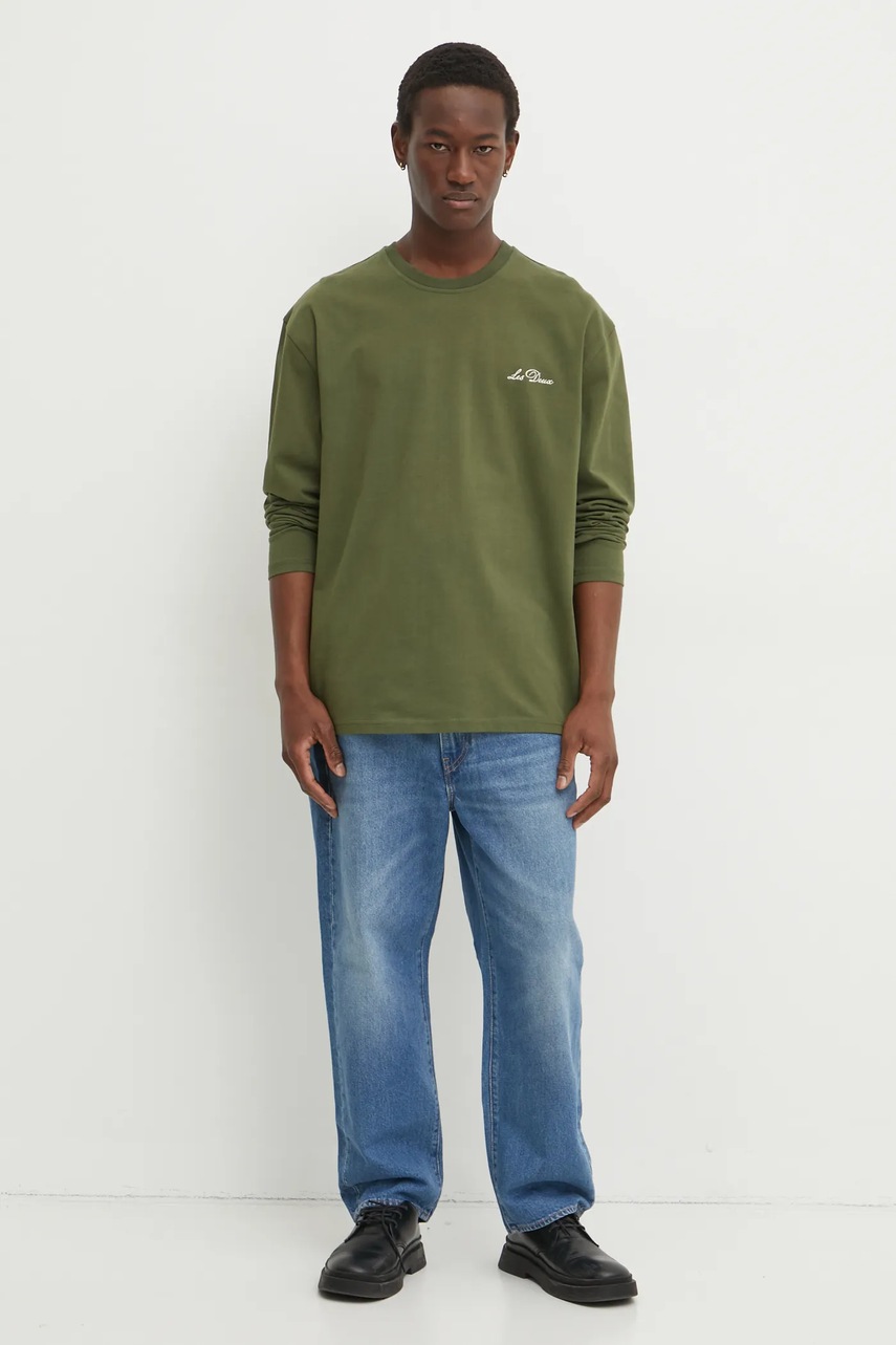 Хлопковый лонгслив Les Deux цвет зелёный однотонный LDM110038