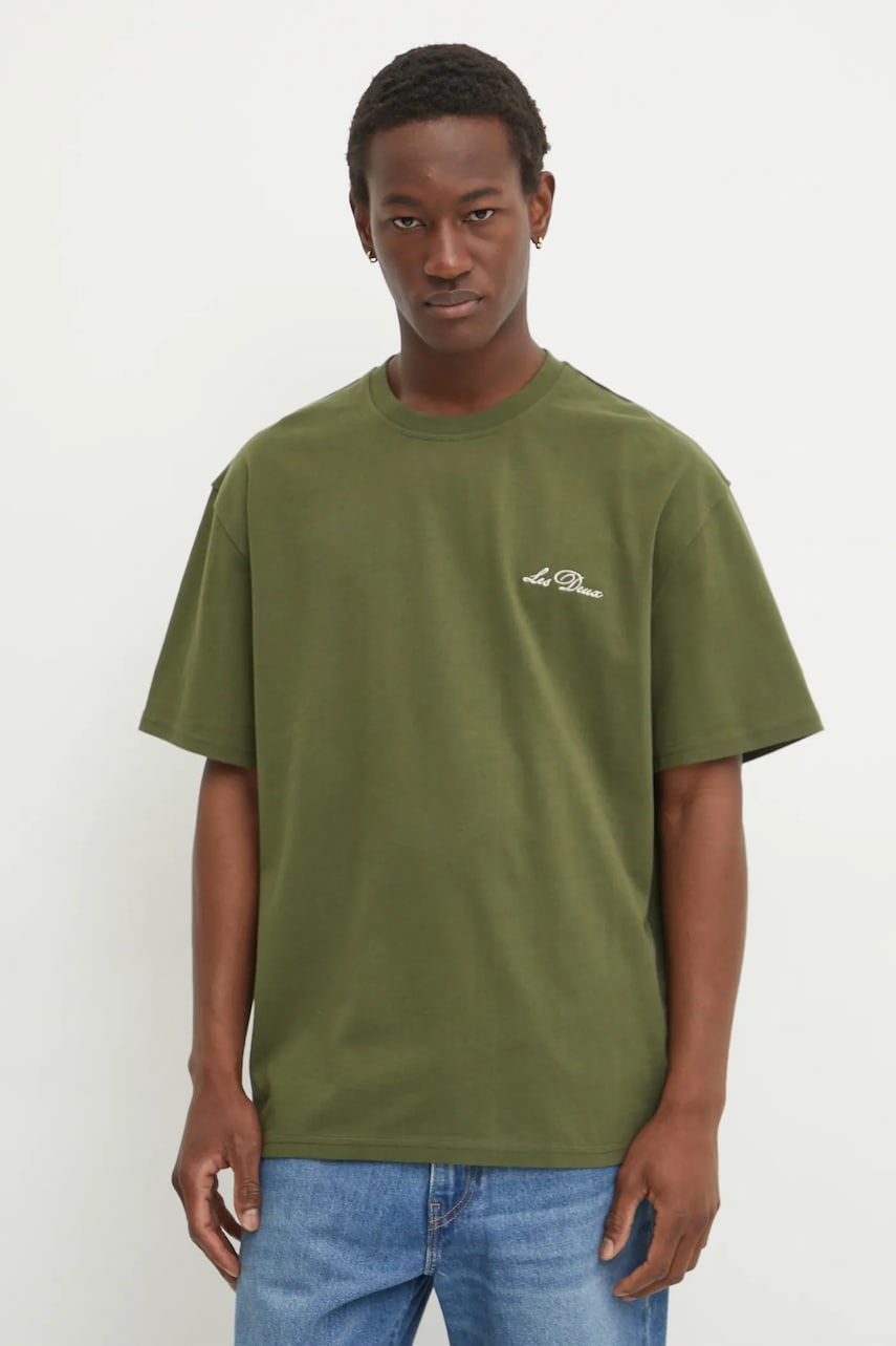 Les Deux tricou din bumbac bărbați, culoarea verde, uni, LDM101209 Les Deux tricou din bumbac bărbați, culoarea verde, uni, LDM101209