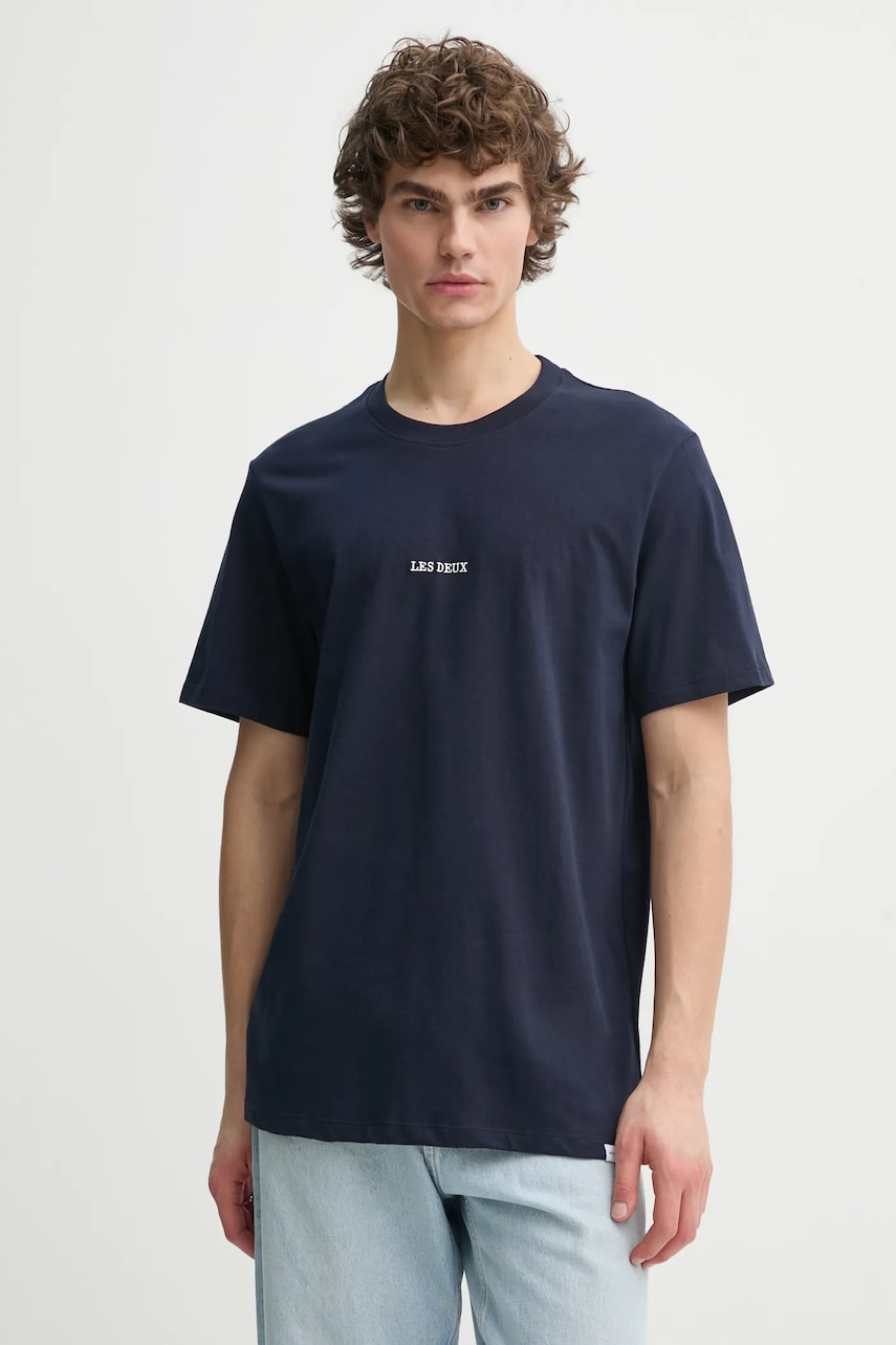 Les Deux tricou din bumbac barbati, culoarea albastru marin, neted, LDM101184 Les Deux tricou din bumbac barbati, culoarea albastru marin, neted, LDM101184