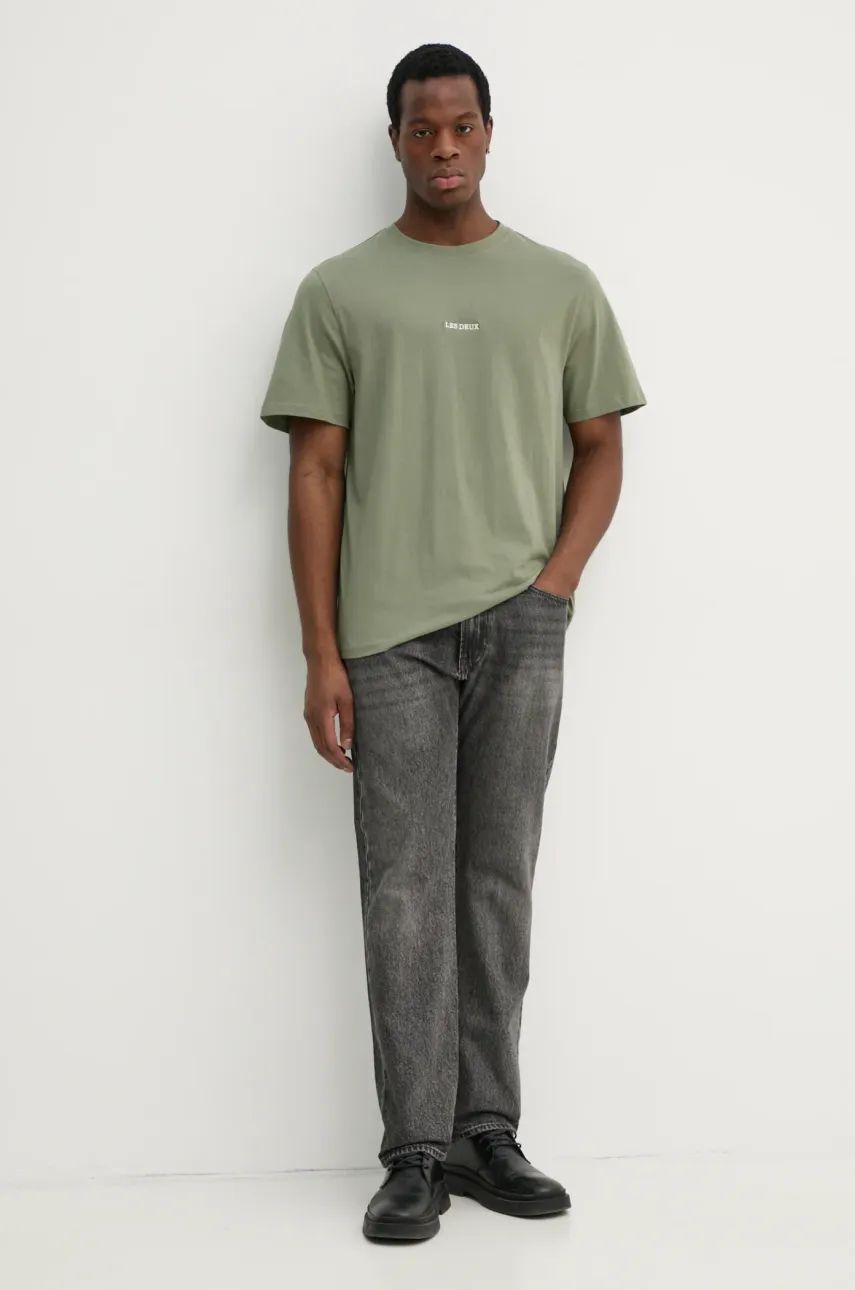 Хлопковая футболка Les Deux мужская цвет зелёный однотонная LDM101184 Хлопковая футболка Les Deux мужская цвет зелёный однотонная LDM101184