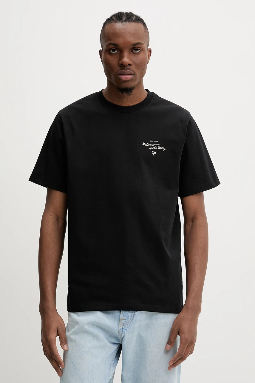 Les Deux tricou din bumbac barbati, culoarea negru, cu imprimeu, LDM101211