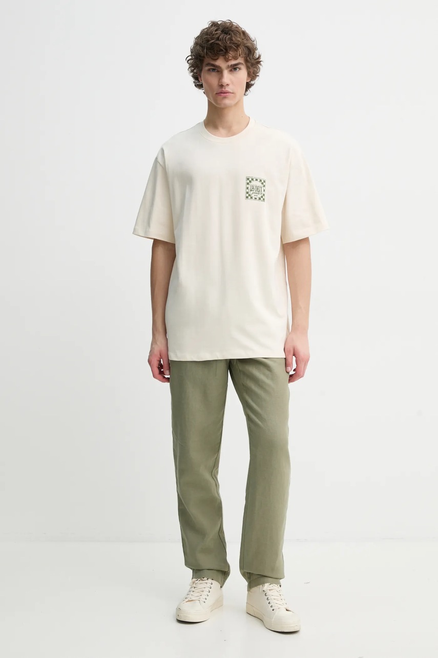 Хлопковая футболка Les Deux мужская цвет бежевый с принтом LDM101212 Хлопковая футболка Les Deux мужская цвет бежевый с принтом LDM101212