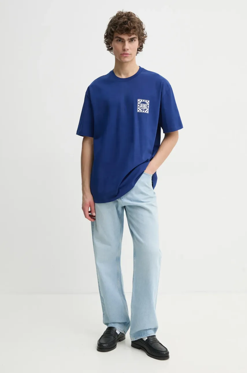 Хлопковая футболка Les Deux мужская цвет синий с принтом LDM101212 Хлопковая футболка Les Deux мужская цвет синий с принтом LDM101212