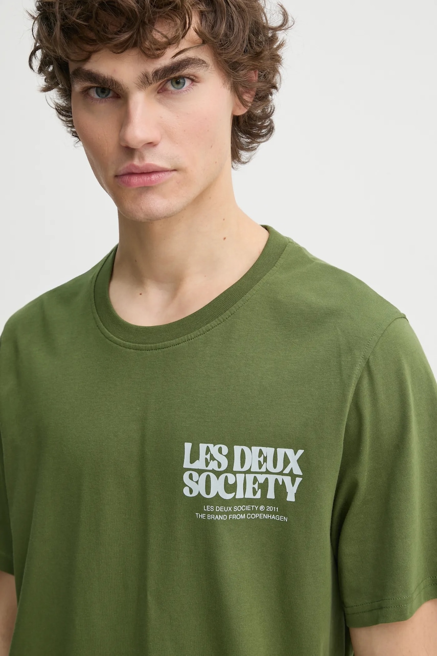 Les Deux tricou din bumbac barbati, culoarea verde, cu imprimeu, LDM101213 Les Deux tricou din bumbac barbati, culoarea verde, cu imprimeu, LDM101213