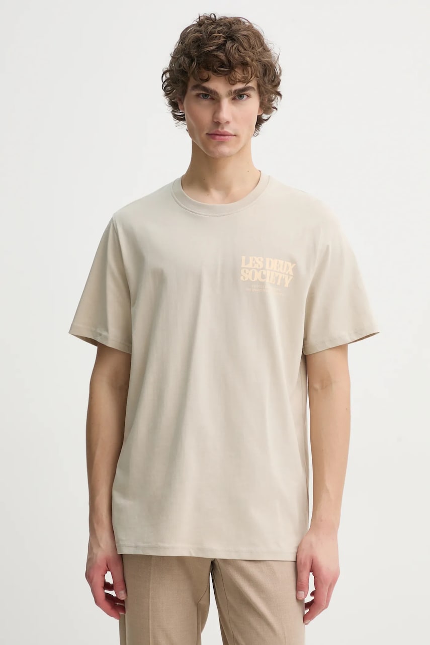 Les Deux tricou din bumbac barbati, culoarea bej, cu imprimeu, LDM101213