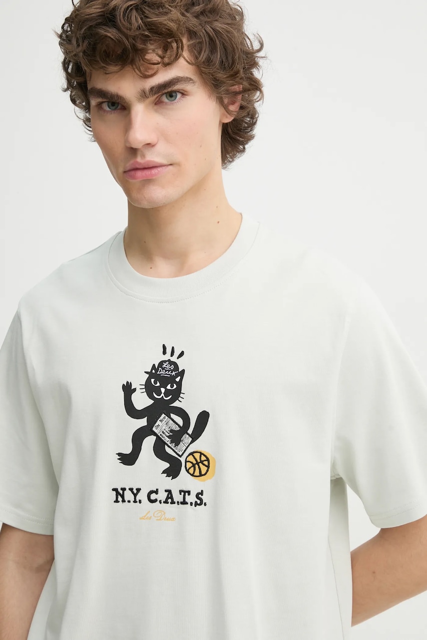 Les Deux tricou din bumbac barbati, culoarea verde, cu imprimeu, LDM101214 Les Deux tricou din bumbac barbati, culoarea verde, cu imprimeu, LDM101214