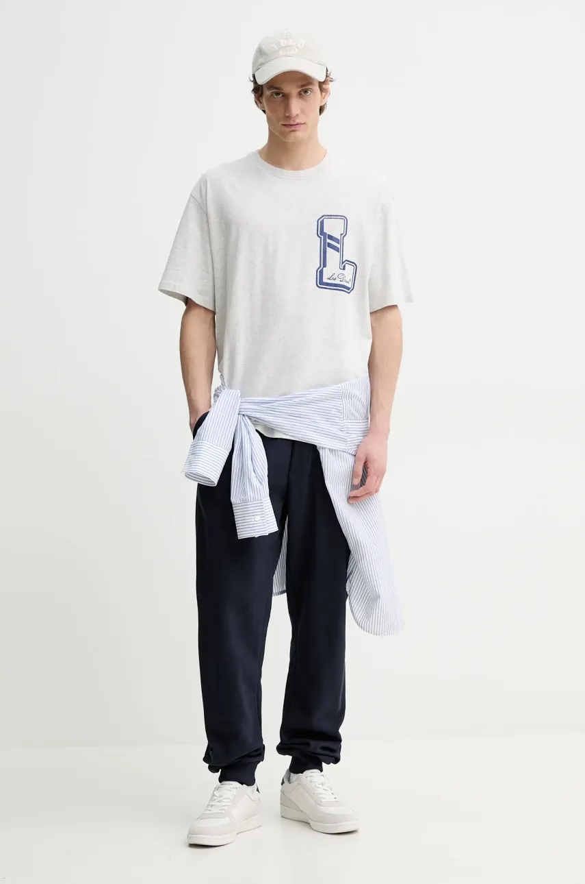 Хлопковая футболка Les Deux мужская цвет серый с принтом LDM101215 Хлопковая футболка Les Deux мужская цвет серый с принтом LDM101215