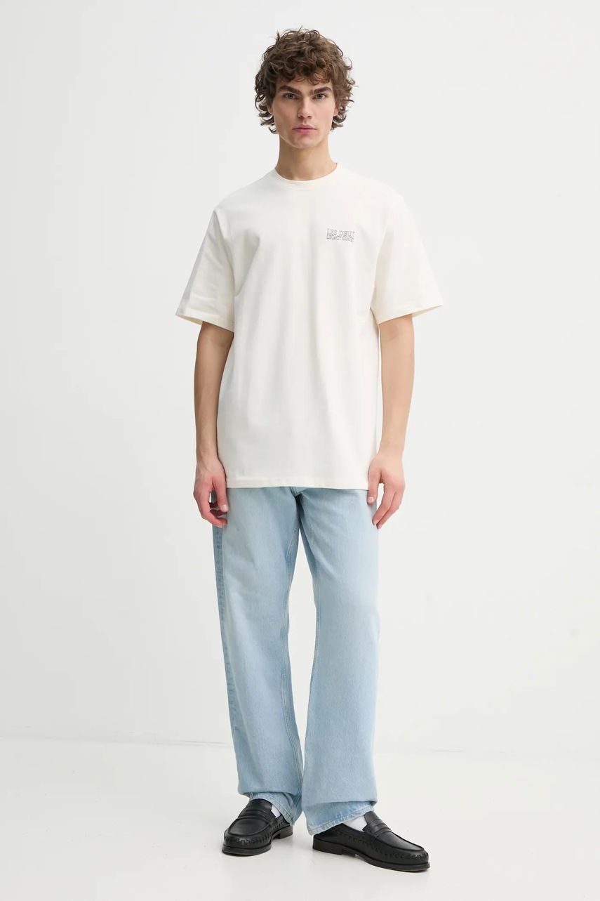 Хлопковая футболка Les Deux мужская цвет бежевый с принтом LDM101216 Хлопковая футболка Les Deux мужская цвет бежевый с принтом LDM101216