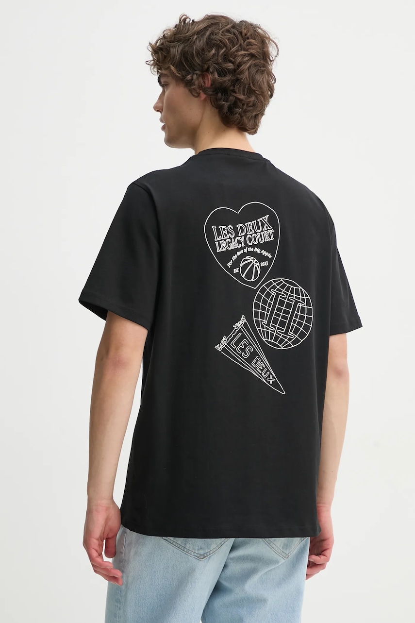 Les Deux tricou din bumbac barbati, culoarea negru, cu imprimeu, LDM101216 Les Deux tricou din bumbac barbati, culoarea negru, cu imprimeu, LDM101216