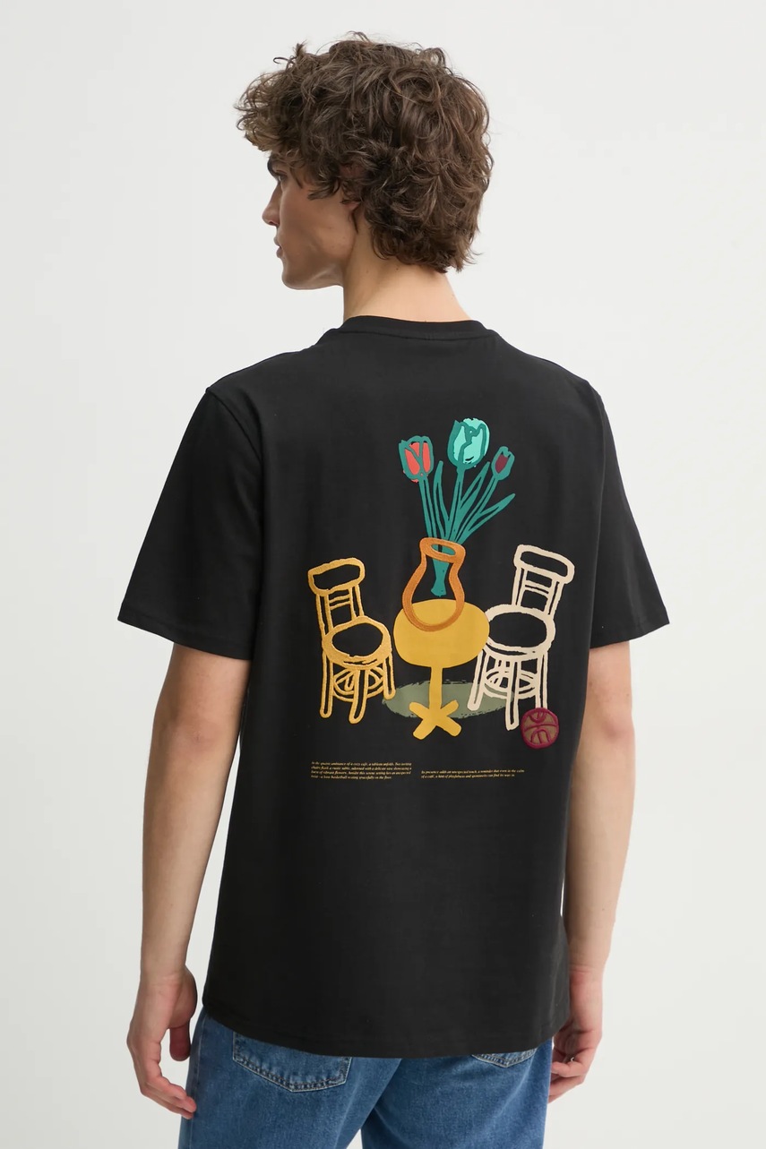 Les Deux tricou din bumbac barbati, culoarea negru, cu imprimeu, LDM101221