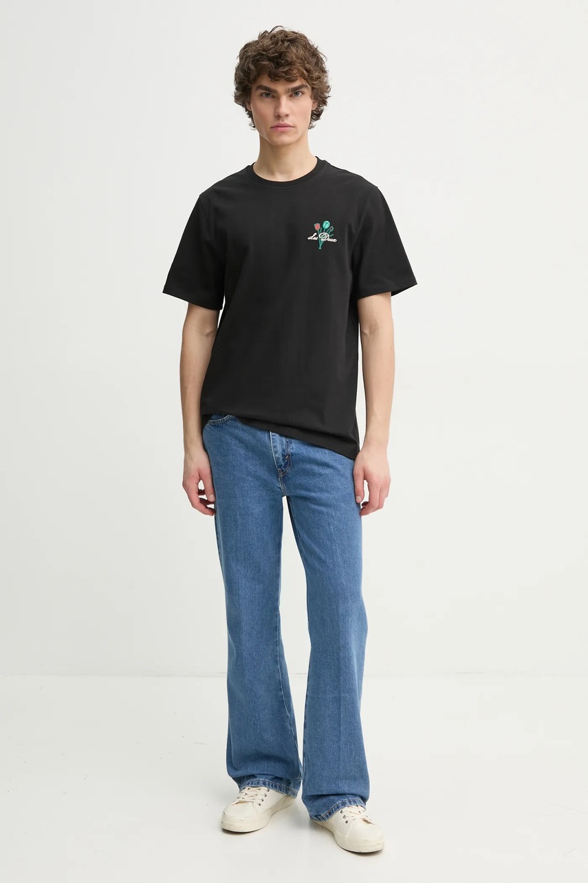Хлопковая футболка Les Deux мужская цвет чёрный с принтом LDM101221 Хлопковая футболка Les Deux мужская цвет чёрный с принтом LDM101221