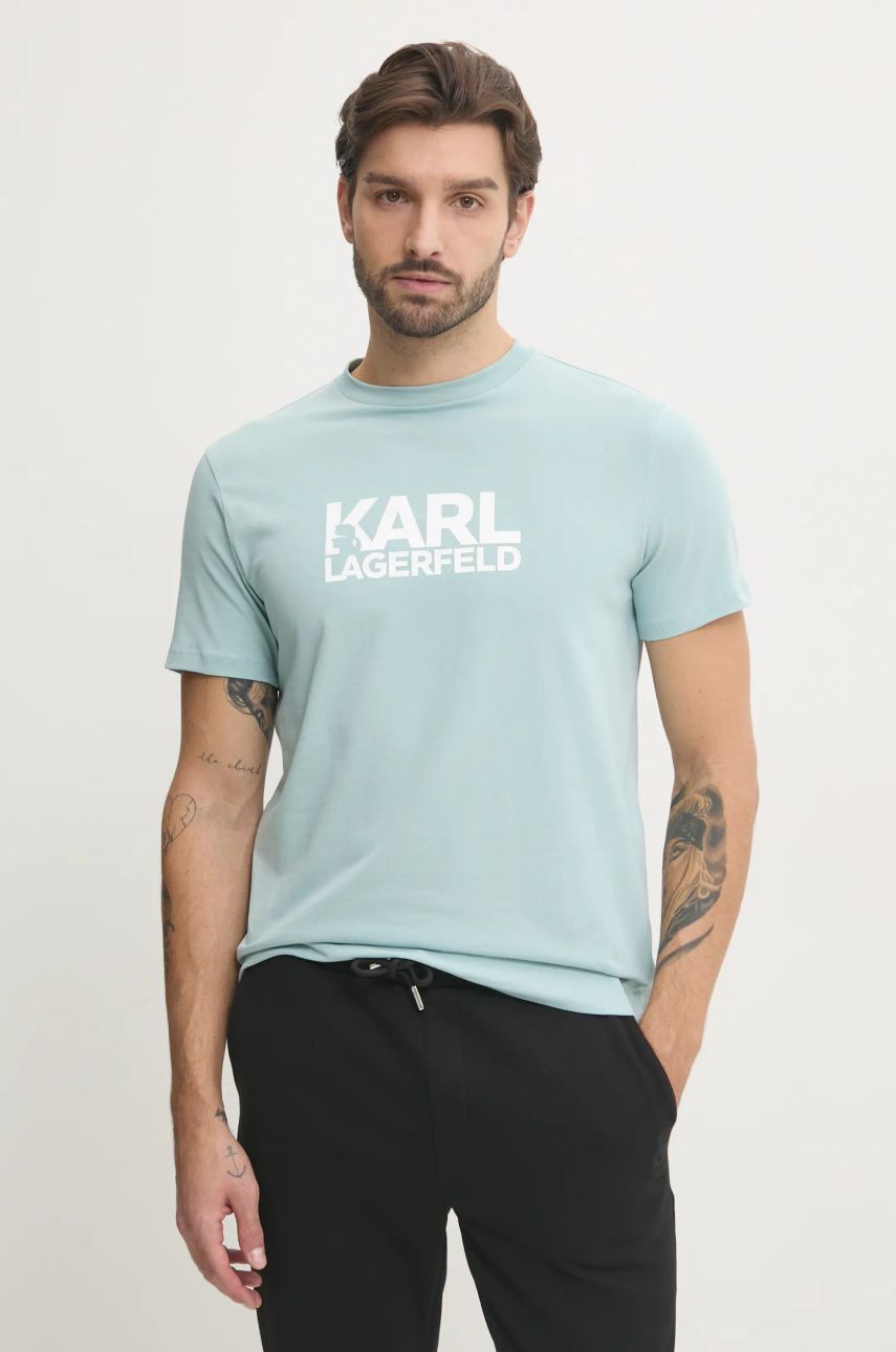 Karl Lagerfeld tricou barbati, culoarea turcoaz, cu imprimeu, 551235.755087