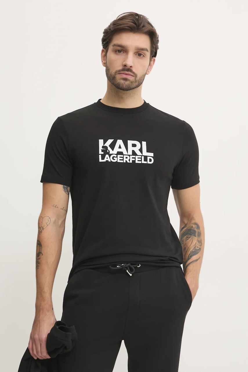 Karl Lagerfeld tricou barbati, culoarea negru, cu imprimeu, 551235.755087