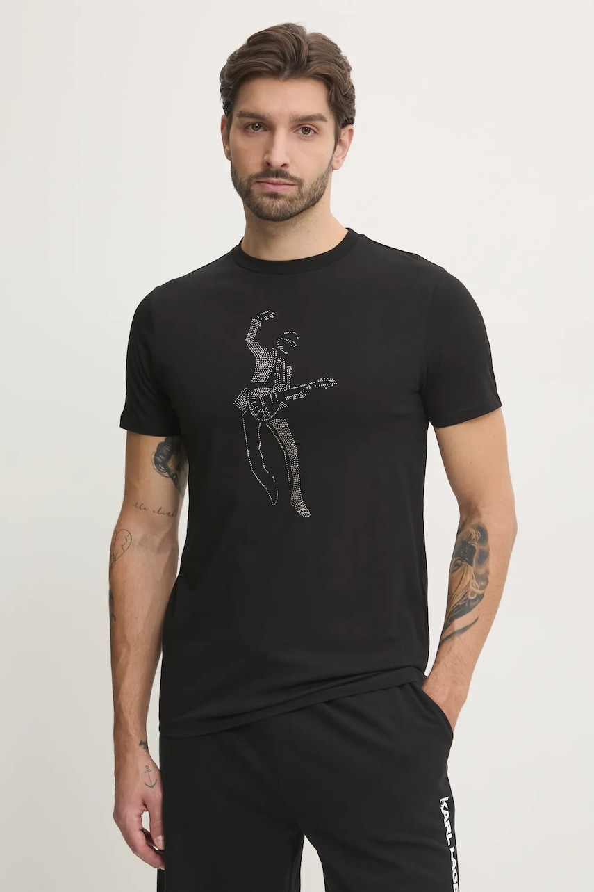 Karl Lagerfeld tricou din bumbac barbati, culoarea negru, cu imprimeu, 551225.755089