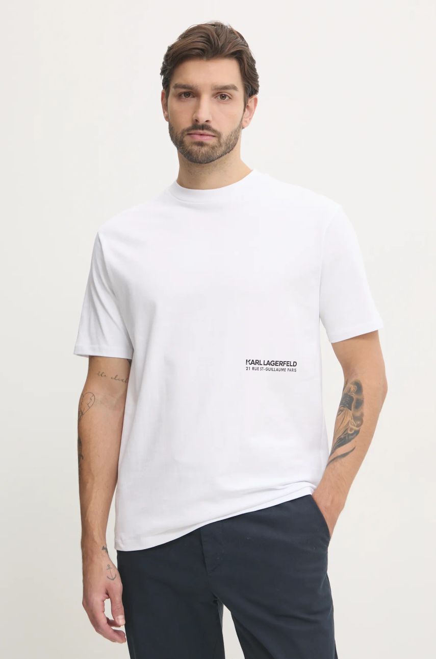 Karl Lagerfeld tricou din bumbac bărbați, culoarea alb, cu imprimeu, 551230.755192