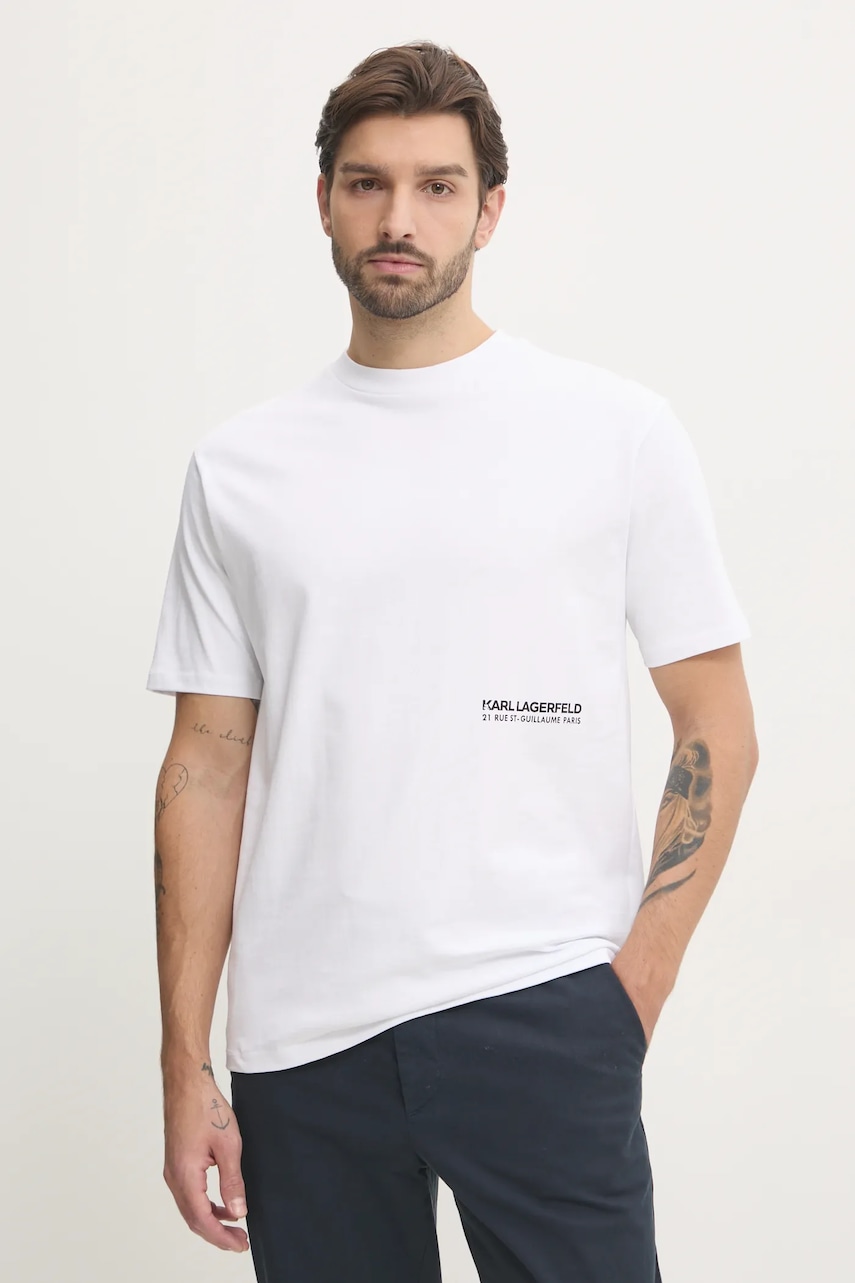 Karl Lagerfeld tricou din bumbac bărbați, culoarea alb, cu imprimeu, 551230.755192