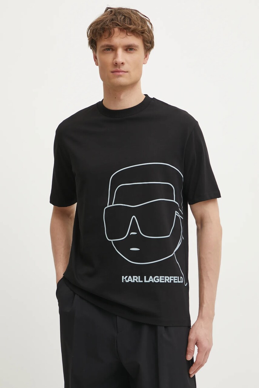 Karl Lagerfeld tricou din bumbac barbati, culoarea negru, cu imprimeu, 551225.755197
