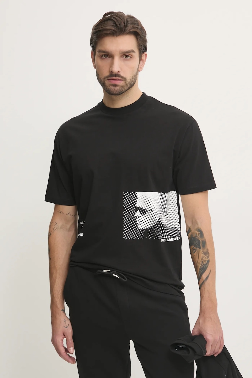 Karl Lagerfeld tricou din bumbac bărbați, culoarea negru, cu imprimeu, 551225.755290 Karl Lagerfeld tricou din bumbac bărbați, culoarea negru, cu imprimeu, 551225.755290