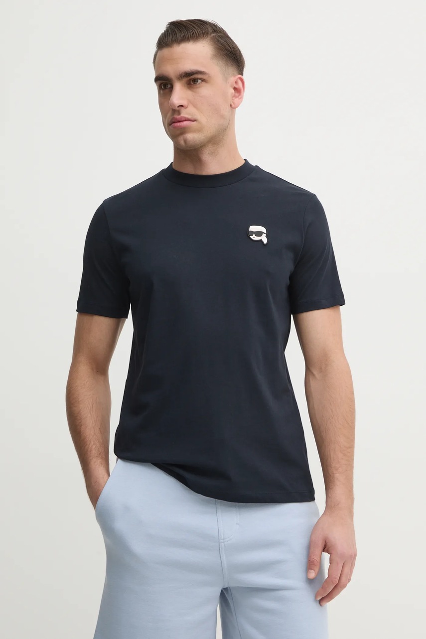 Karl Lagerfeld tricou din bumbac barbati, culoarea albastru marin, neted, 551224.755710