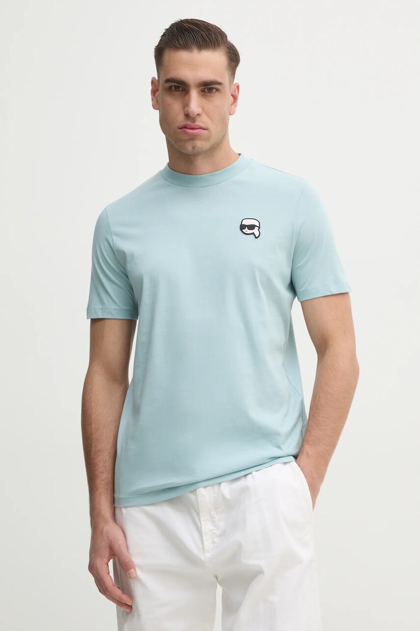 Karl Lagerfeld tricou din bumbac barbati, culoarea turcoaz, neted, 551224.755710