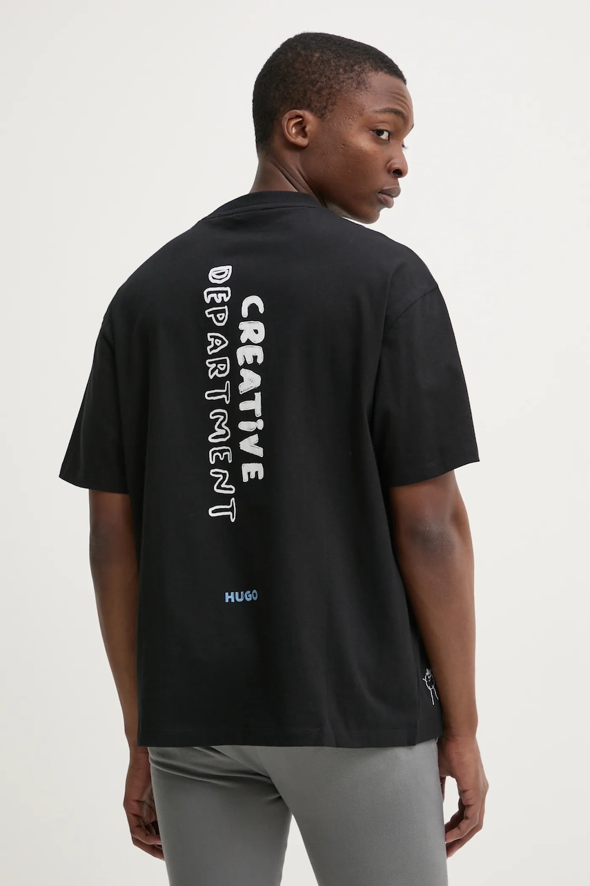 Hugo Blue tricou din bumbac barbati, culoarea negru, cu imprimeu, 50530441