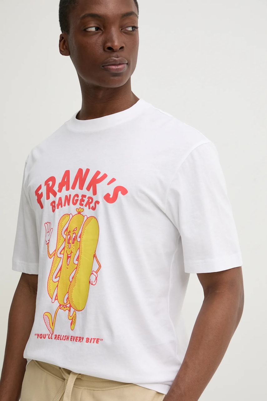 Hugo Blue tricou din bumbac barbati, culoarea alb, cu imprimeu, 50532123