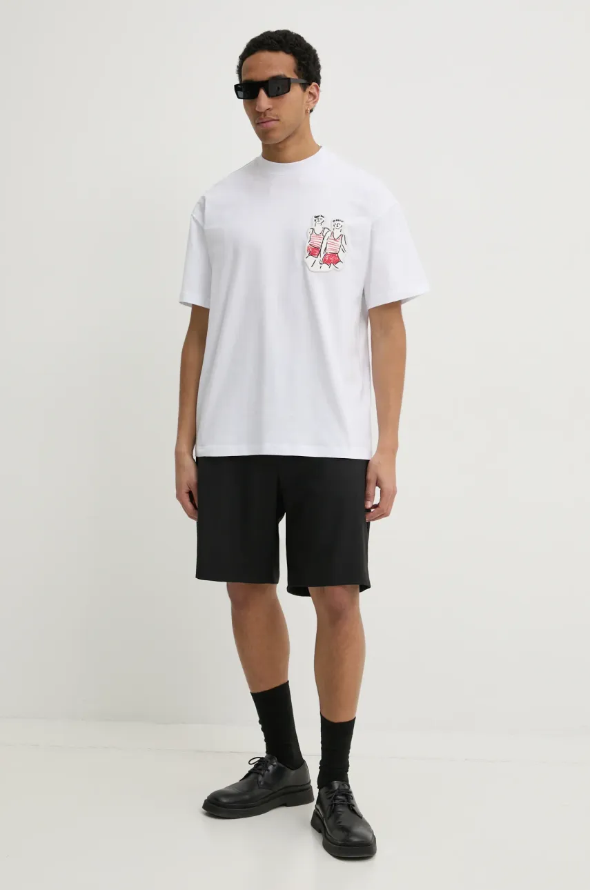 Хлопковая футболка MSGM мужская цвет белый с аппликацией 3840MM140.257002 Хлопковая футболка MSGM мужская цвет белый с аппликацией 3840MM140.257002