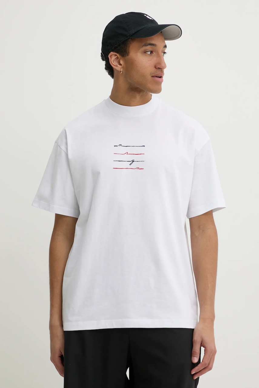 MSGM tricou din bumbac barbati, culoarea alb, cu imprimeu, 3840MM108.257002