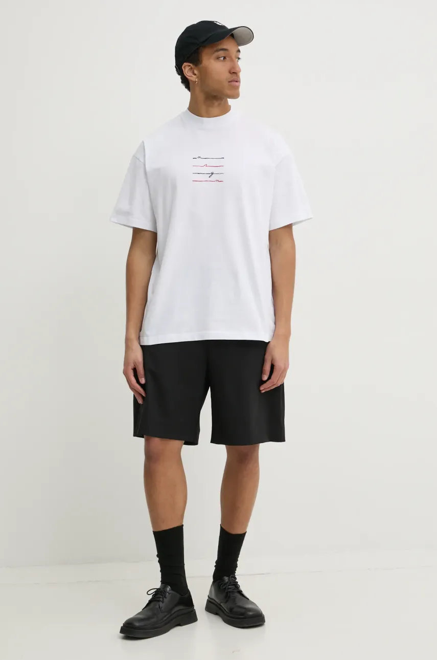 Хлопковая футболка MSGM мужская цвет белый с аппликацией 3840MM108.257002 Хлопковая футболка MSGM мужская цвет белый с аппликацией 3840MM108.257002