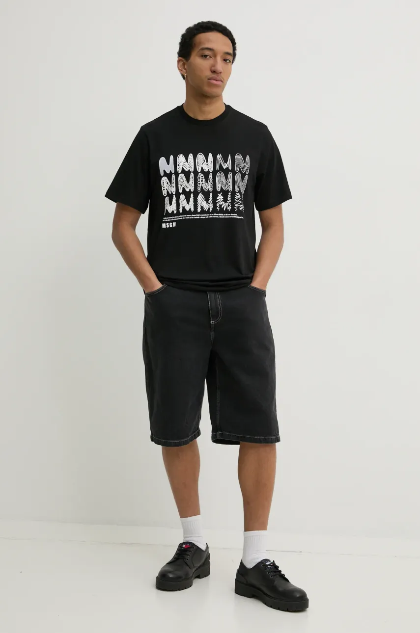 Хлопковая футболка MSGM мужская цвет чёрный с принтом 3840MM110.257097 Хлопковая футболка MSGM мужская цвет чёрный с принтом 3840MM110.257097