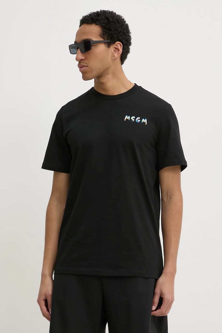 MSGM tricou din bumbac barbati, culoarea negru, cu imprimeu, 3840MM101.257097 MSGM tricou din bumbac barbati, culoarea negru, cu imprimeu, 3840MM101.257097