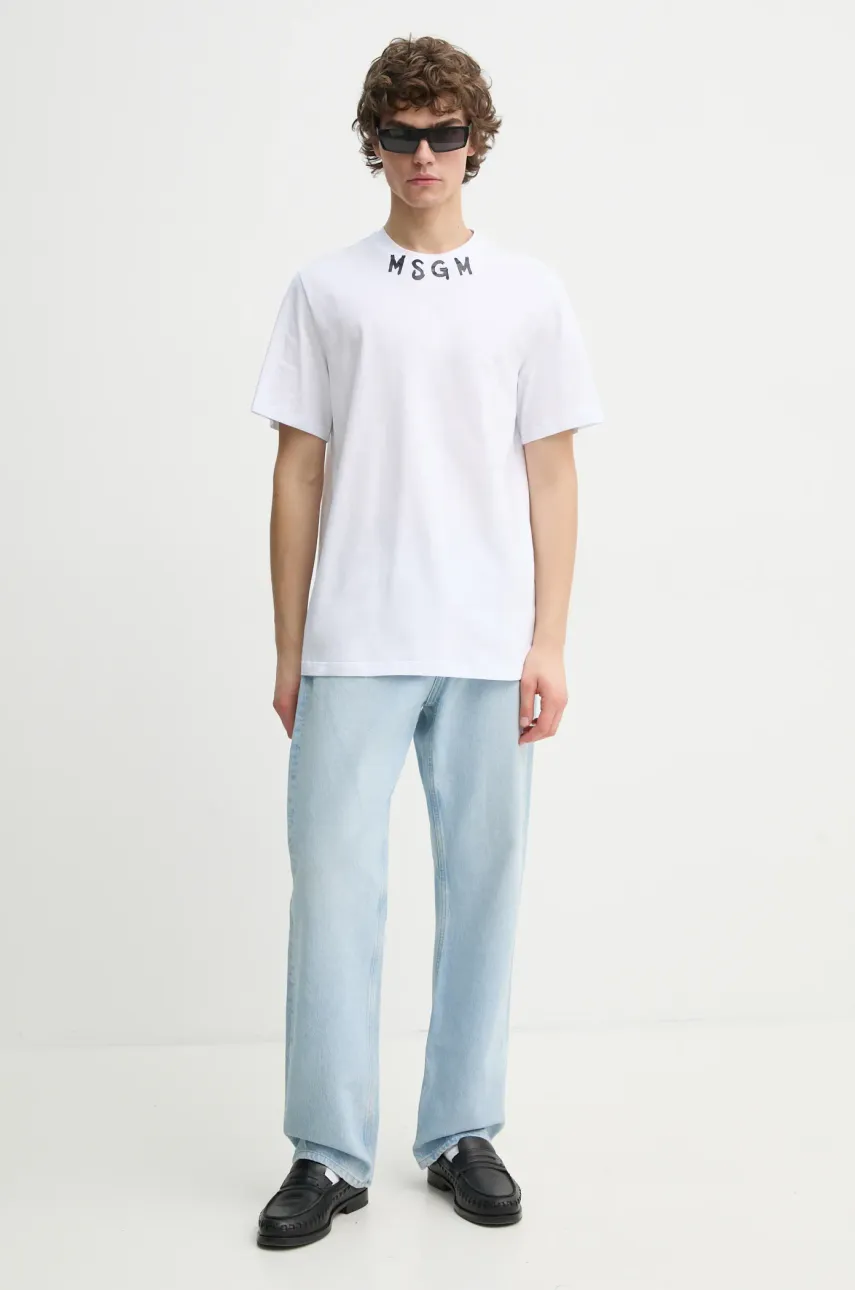 Хлопковая футболка MSGM мужская цвет белый с принтом 3840MM102.257002 Хлопковая футболка MSGM мужская цвет белый с принтом 3840MM102.257002