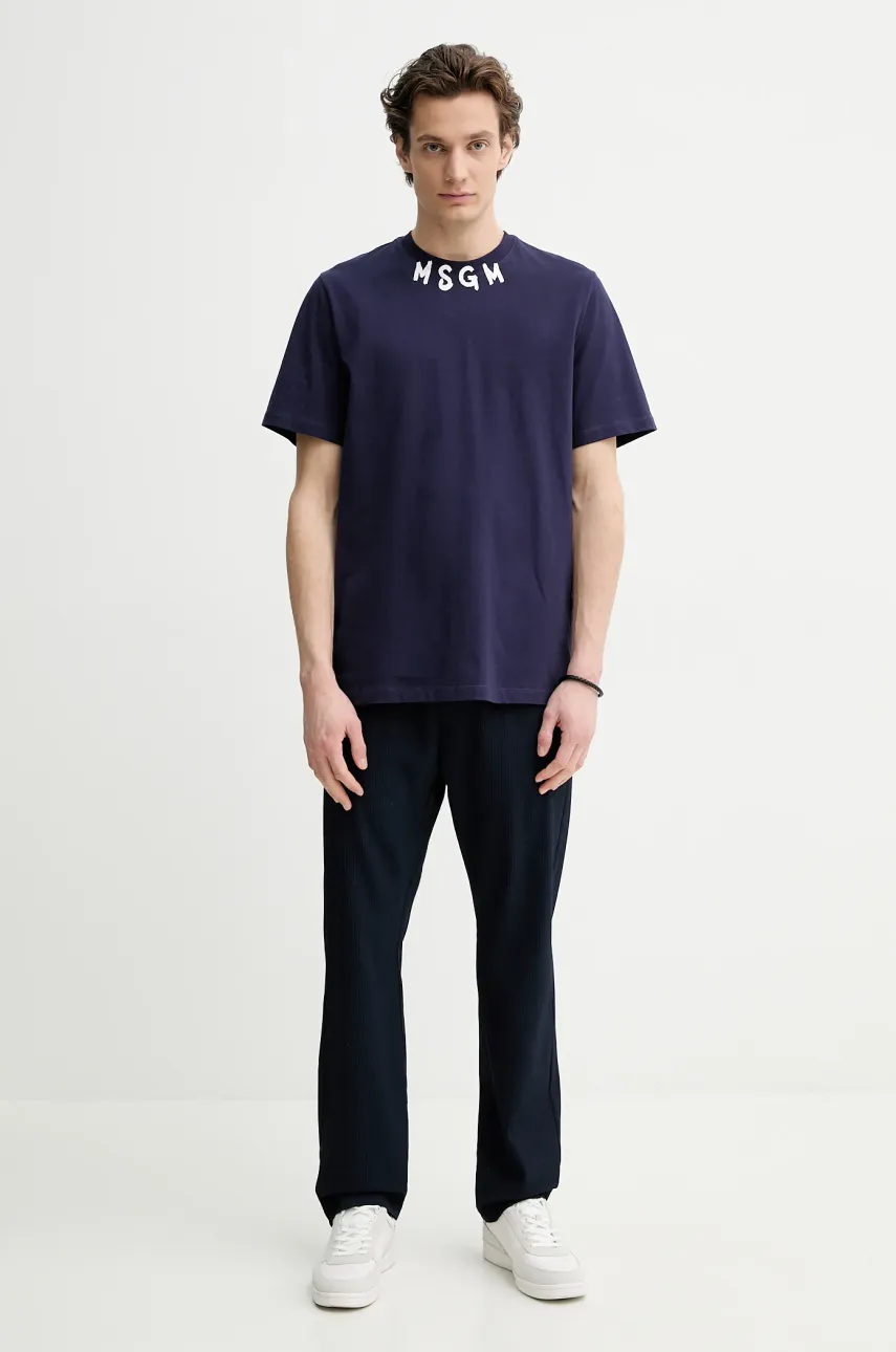 Хлопковая футболка MSGM мужская цвет синий с принтом 3840MM102.257002 Хлопковая футболка MSGM мужская цвет синий с принтом 3840MM102.257002