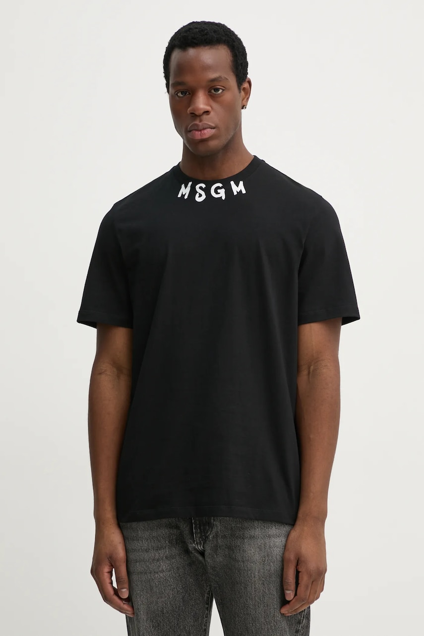 MSGM tricou din bumbac barbati, culoarea negru, cu imprimeu, 3840MM102.257002 MSGM tricou din bumbac barbati, culoarea negru, cu imprimeu, 3840MM102.257002