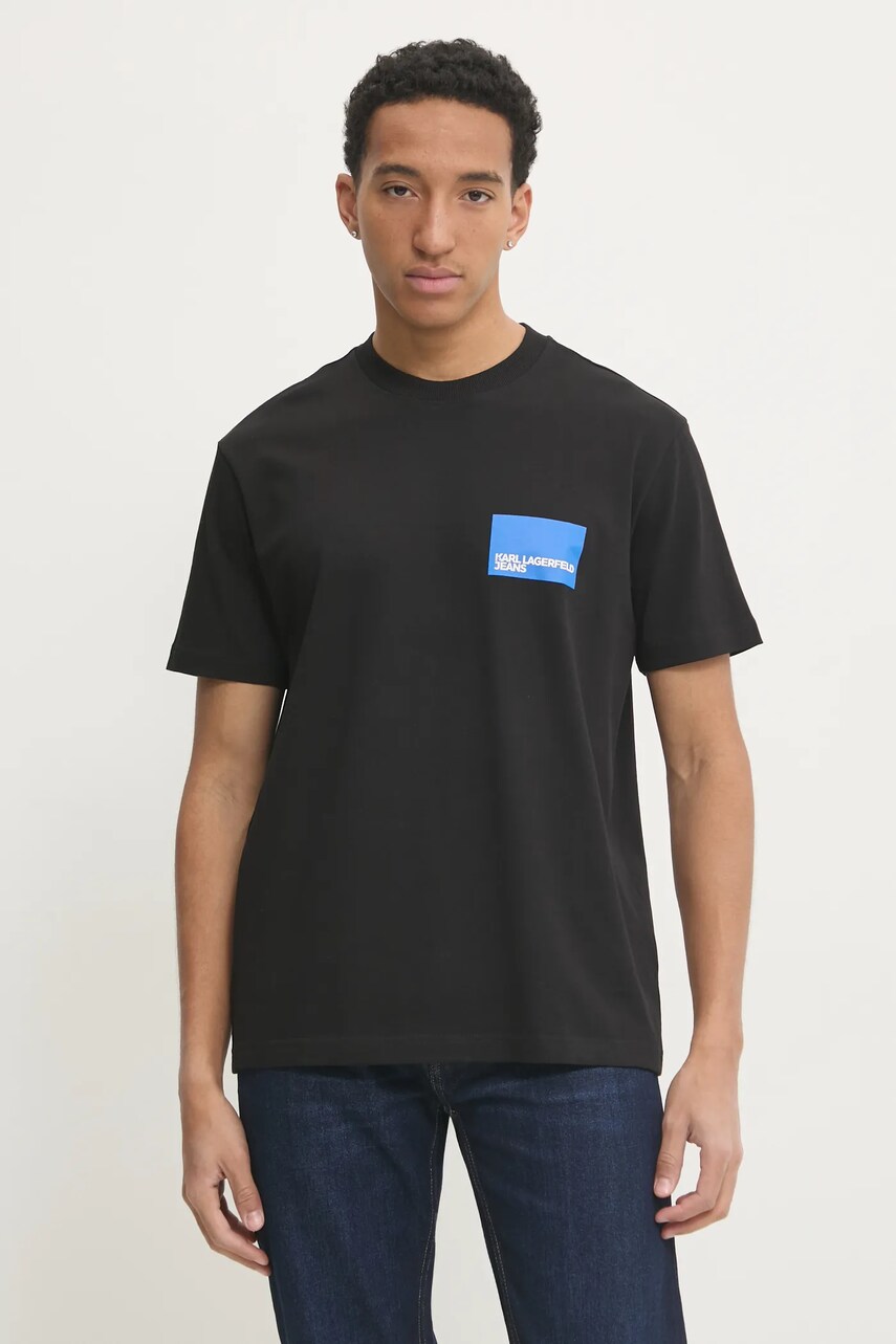 Karl Lagerfeld Jeans tricou din bumbac bărbați, culoarea negru, cu imprimeu, A1M17001